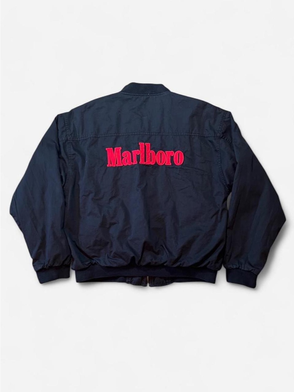 VTG 1990s Marlboro Cigarette Spellout Logo Reversible Bomber Jacket Full Zip